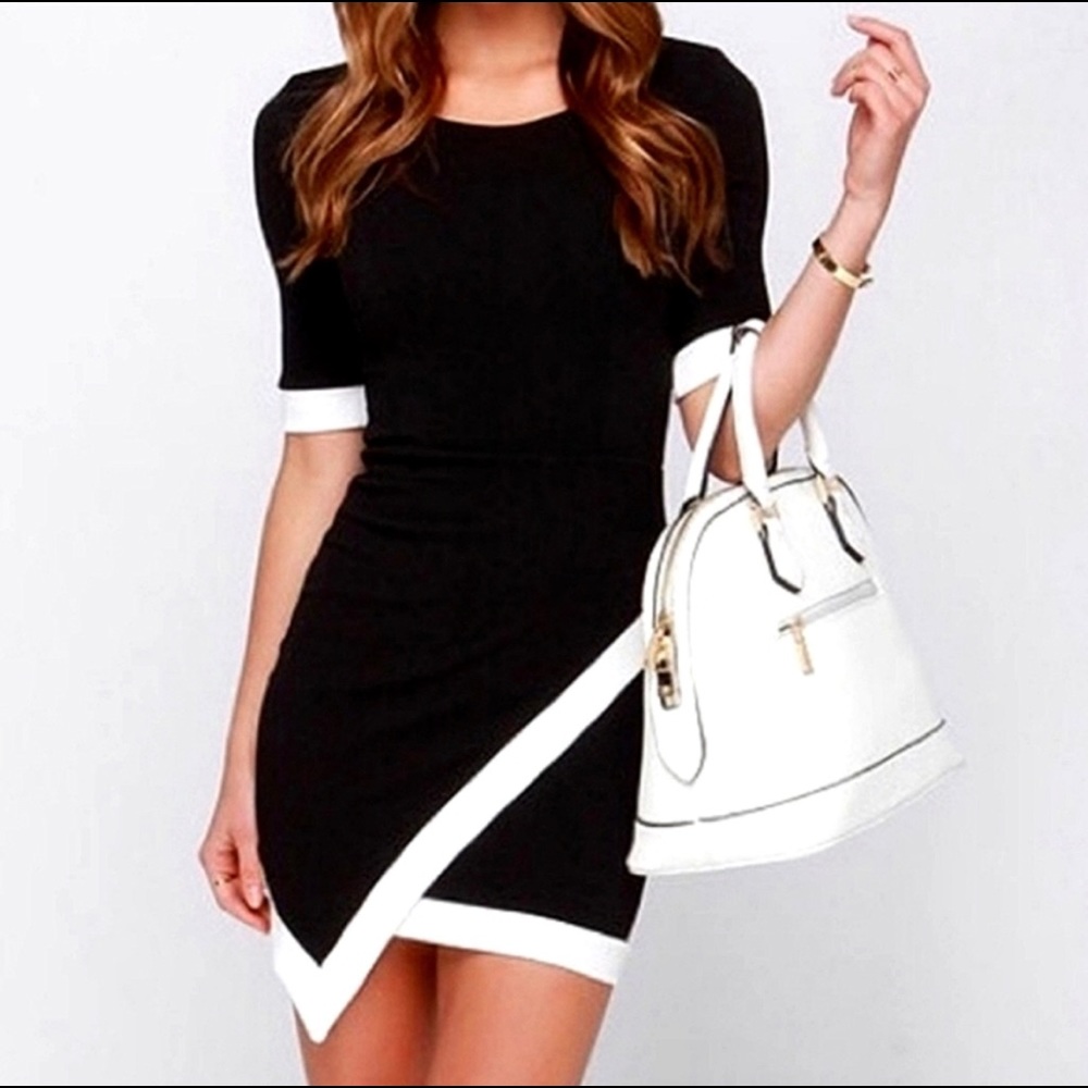 Lulus Black and White Asymmetrical Dress